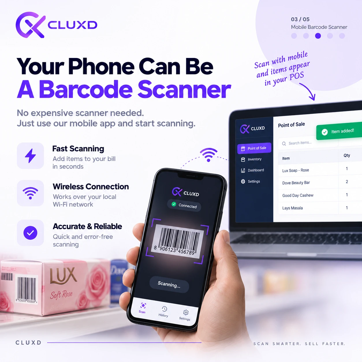 CLUXD POS mobile barcode scanner